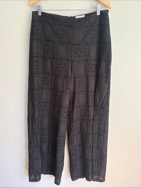 VIA BOVIO Black Crocheted Wide-Leg Pants